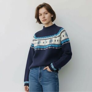 JCPenney Vintage Fair Isle Blue and White Women's Sweater